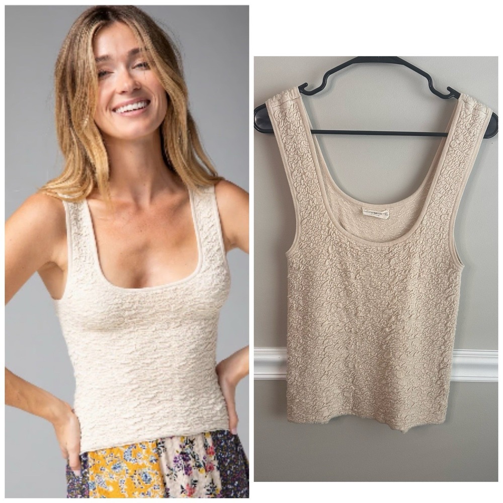 Natural Life Danielle Square Neck Tank Cream XL Textured Stretch Beach Boho